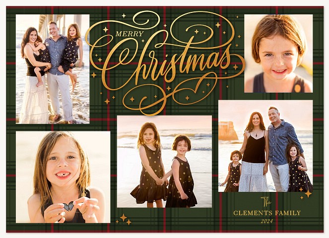 Golden Tartan Personalized Holiday Cards