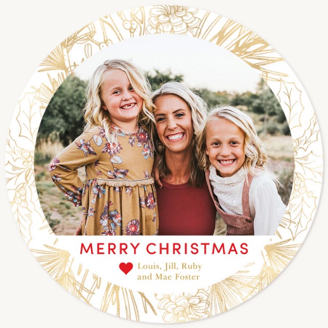 Wreath in Gold Personalized Holiday Cards