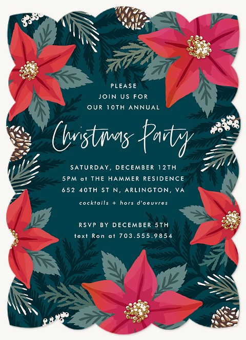 Festive Poinsettias Holiday Party Invitations