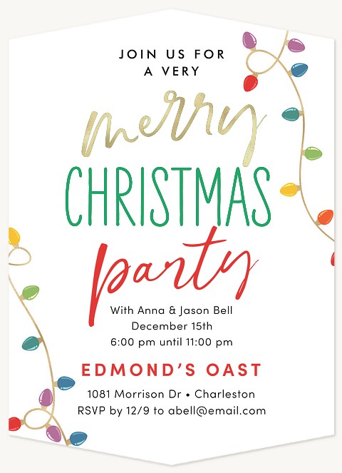 Colorful Gold Lights Holiday Party Invitations