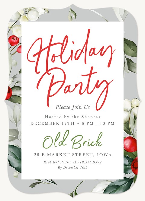 Grey Holly Holiday Party Invitations