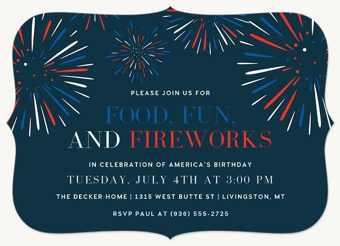 Food, Fun & Fireworks Summer Party Invitations