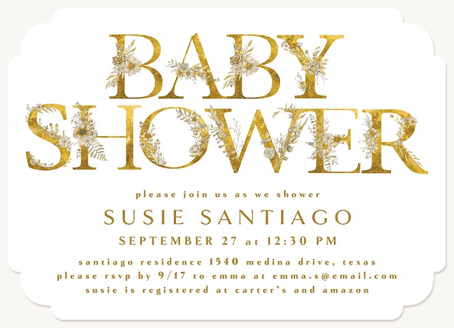  Gilded Foliage Baby Shower Invites