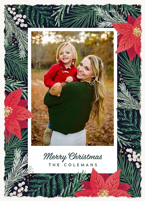 Festive Poinsettias Personalized Holiday Cards