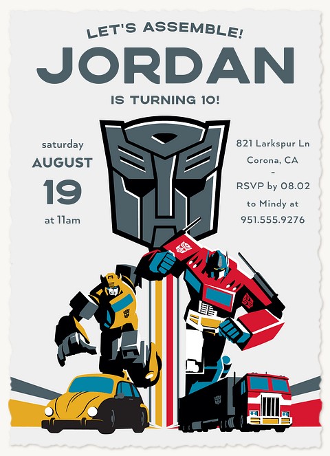 Transformers Let's Assemble Kids Birthday Invitations