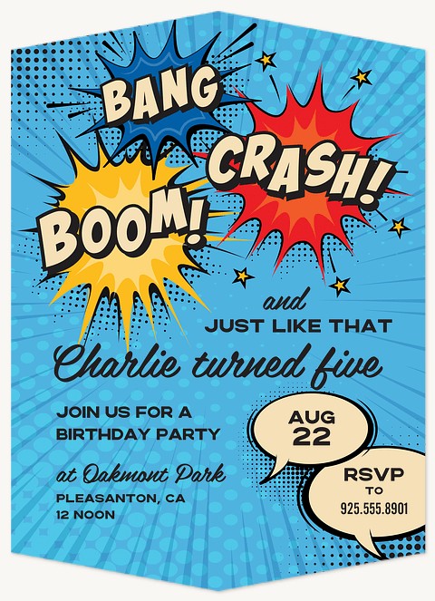 Bang, Boom, Crash! Kids Birthday Invitations