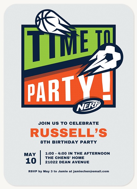 Nerf Party Time Kids Birthday Invitations