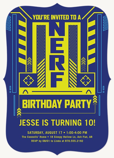 Nerf Neon Tech Kids Birthday Invitations
