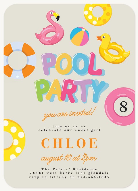 Pool Party Kids Birthday Invitations