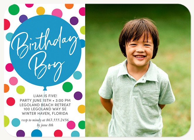 Big Balloon Boy Kids Birthday Invitations