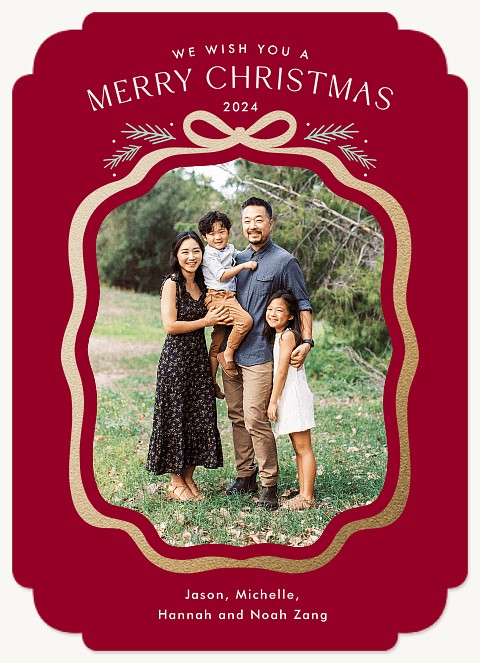 Golden Ribbon Personalized Holiday Cards