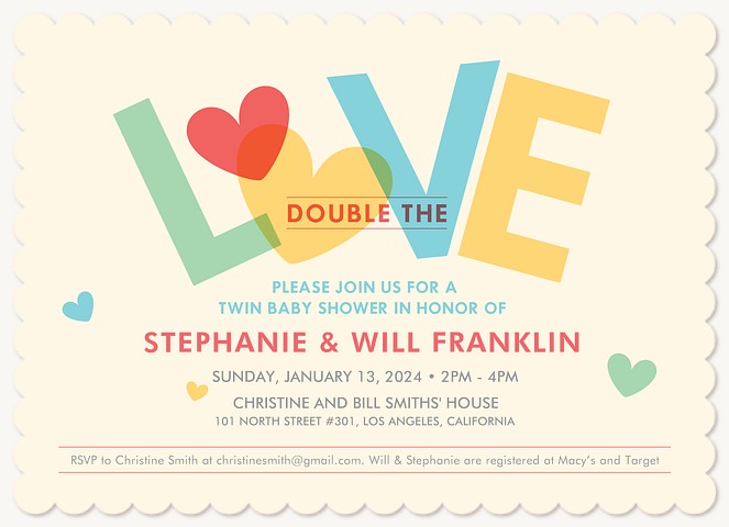 Double Love Hearts Baby Shower Invites