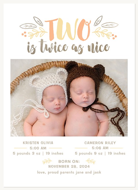 Two Times The Charm Twin Birth Announcements