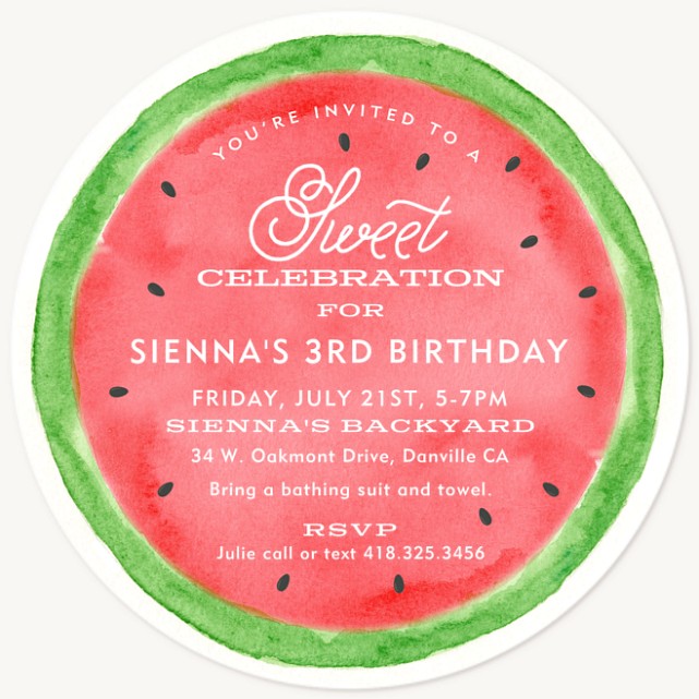 Watermelon Slice Girl Birthday Party Invitations
