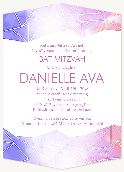 Geo Watercolors Bat Mitzvah Invitations
