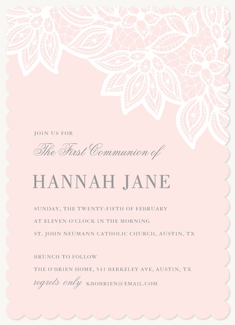 Chantilly Overlay First Communion Invitations