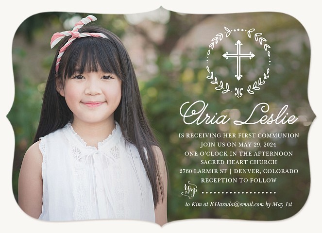 Wreathed Cross First Communion Invitations