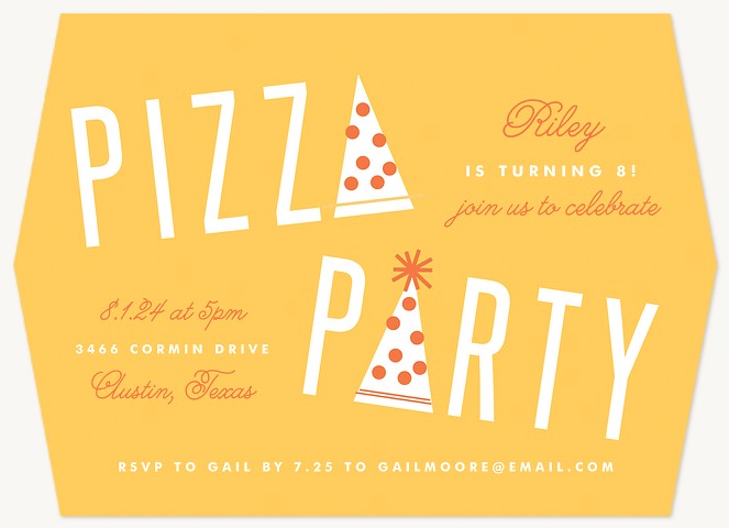 Pizza & Partyhats Kids Birthday Invitations