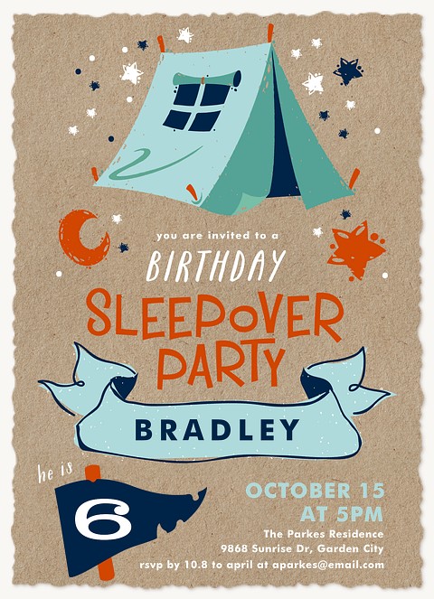 Backyard Sleepover Kids Birthday Invitations