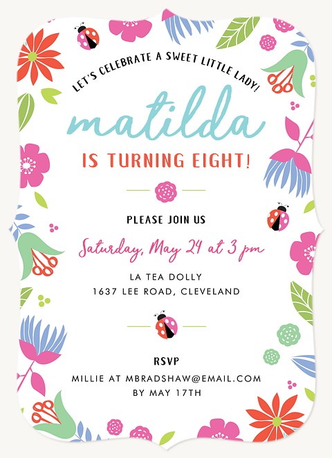 Ladybug Garden Girl Birthday Party Invitations