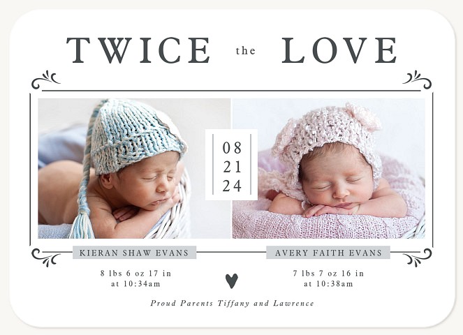 Twice the Love Twin Birth Announcements