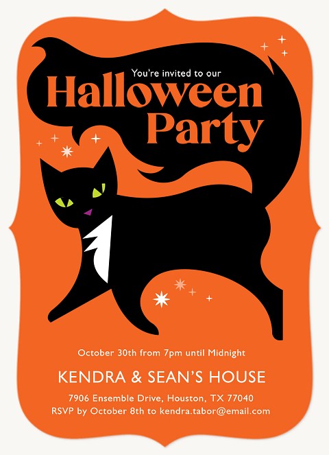 Black Cat Party Halloween Party Invitations