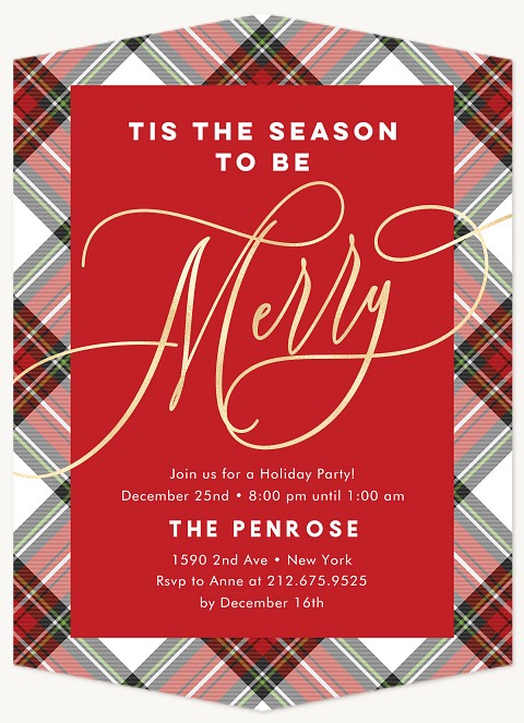 Golden Plaid Holiday Party Invitations