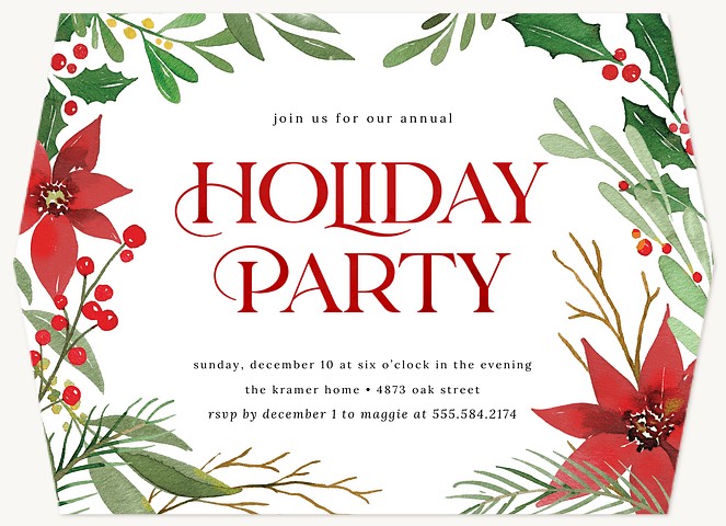 Watercolor Poinsettias Holiday Party Invitations