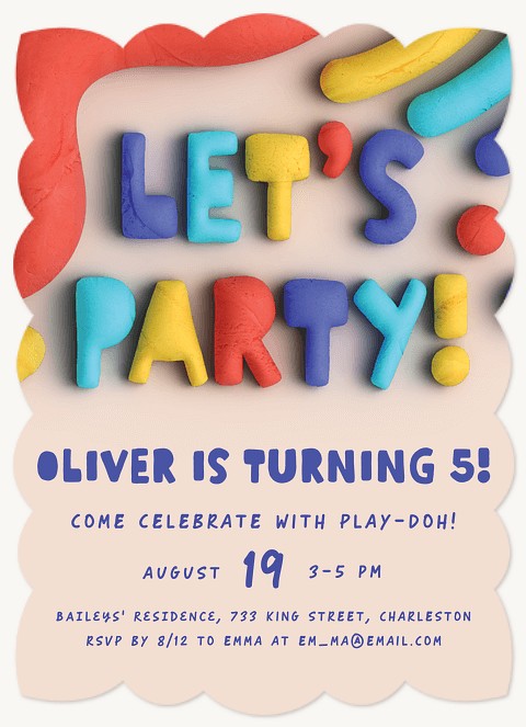 Play-Doh Letters Kids Birthday Invitations