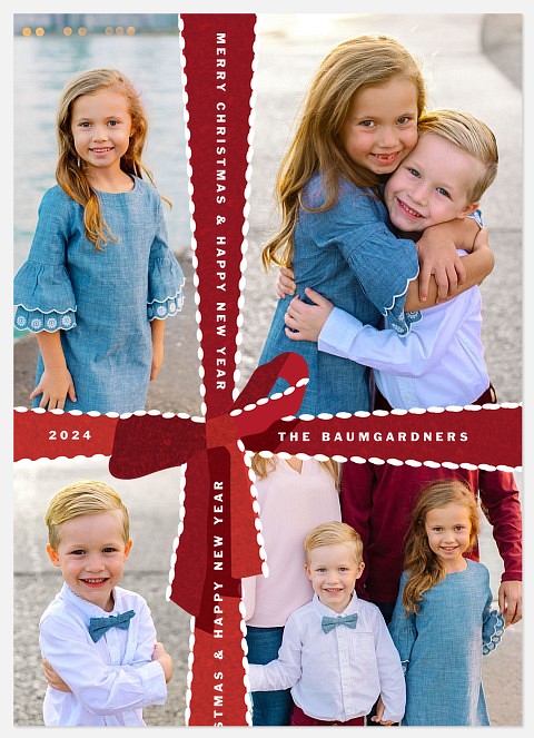 Bow Collage Holiday Photo Cards