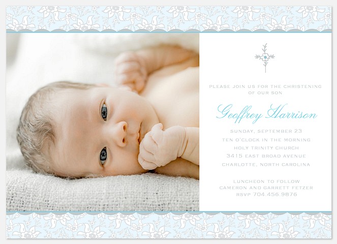 Blue Floral Baptism Christening Invitations