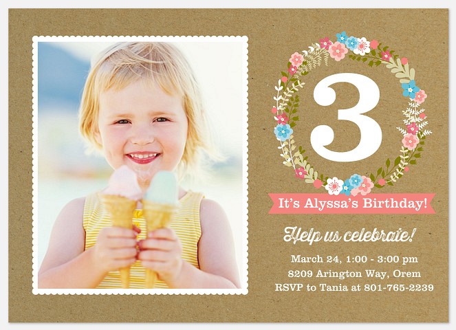 Floral Wreath Kids' Birthday Invitations