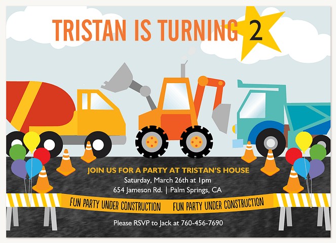 Construction Zone Kids Birthday Invitations