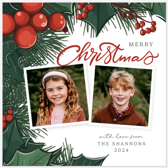 Dramatic Holly Holiday Photo Cards