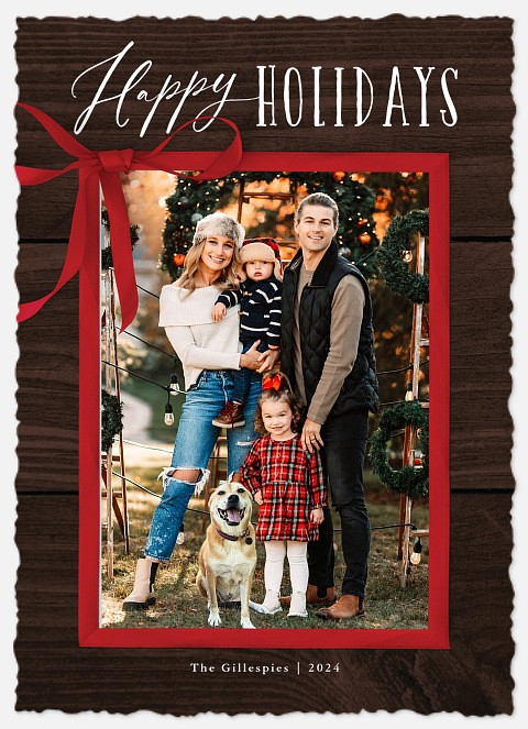 Rustic Bow Holiday Photo Cards