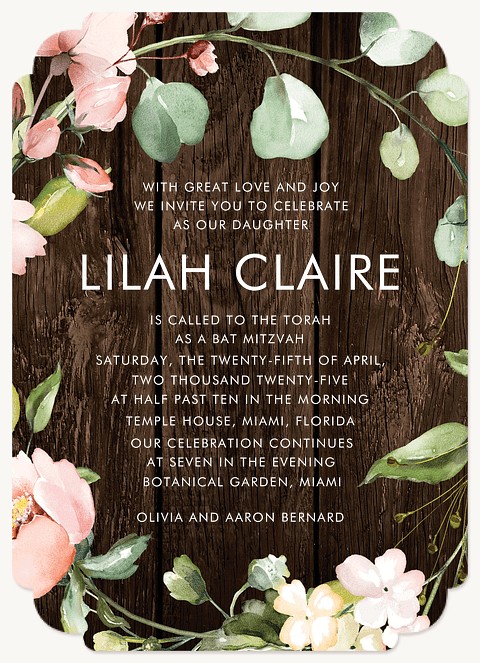 Rustic Wreath Bat Mitzvah Invitations