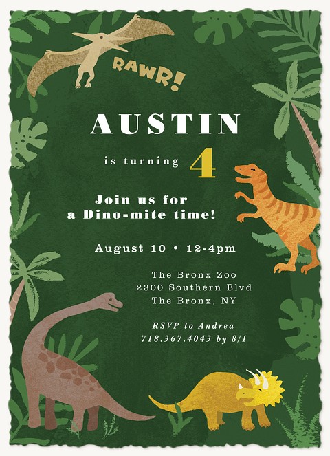 Jungle Dino Kids Birthday Invitations