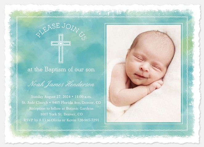 Dreamy Watercolor Baptism Christening Invitations